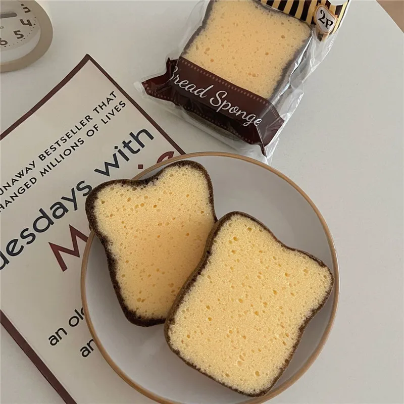 2pcs/pack Japanese Cute Toast Bread Shaped Dishwashing Sponge  Cloth Cleaning Sponge Cloth Cleaning Kitchen Cloth Kitchen Items