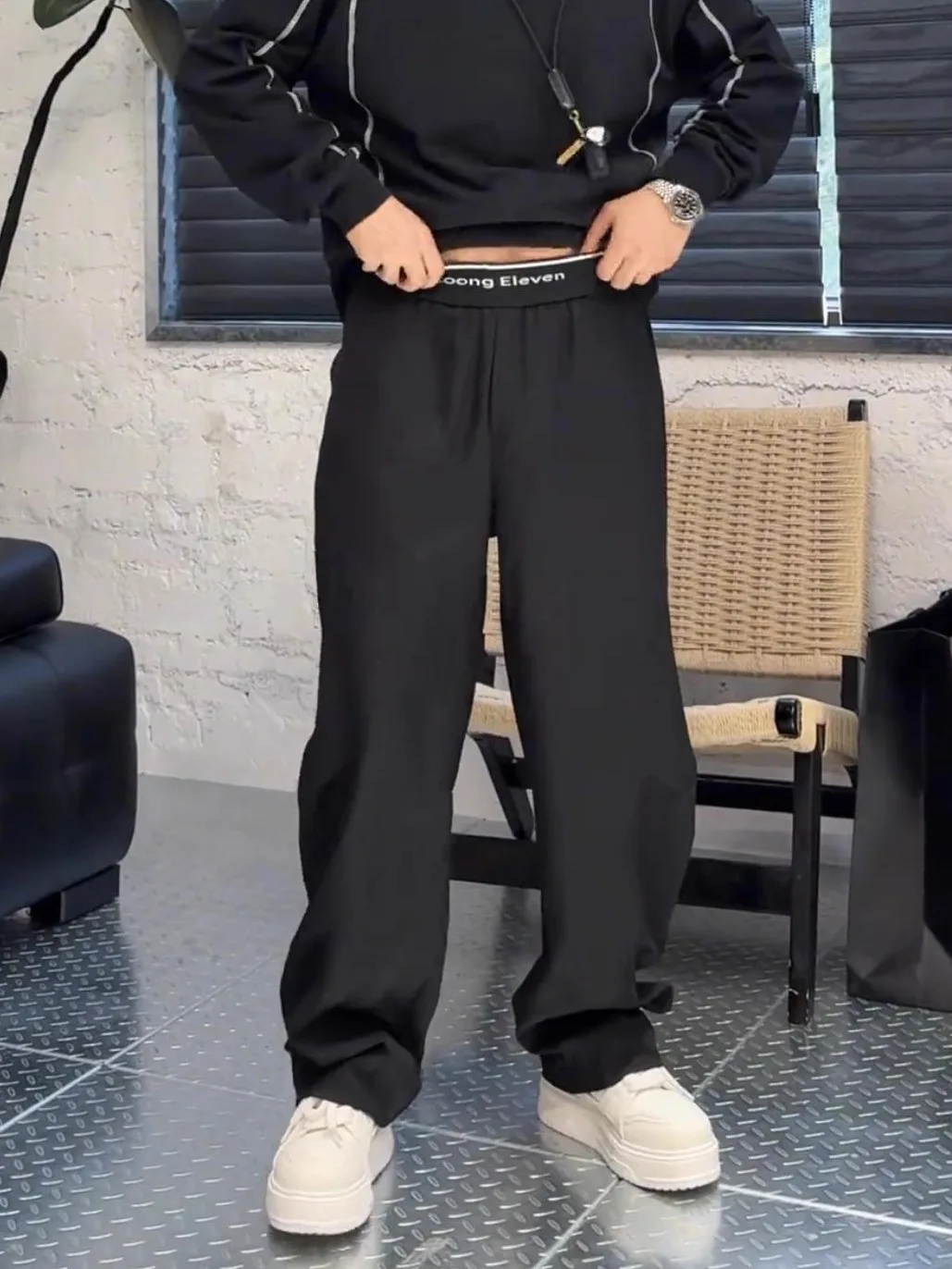 

Trendy Color Blo Letter Print Loose Straight Leg Men's Casual Pants Autumn Faion Design Simple Waist Knife Pants