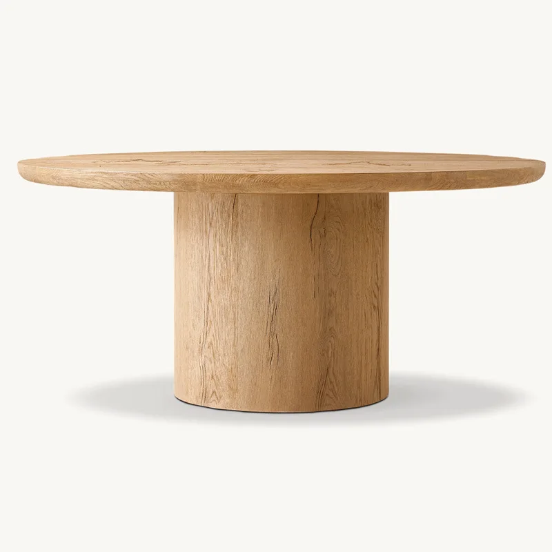 

French rural retro solid wood round dining table wabi style modern simple oak western dining table household