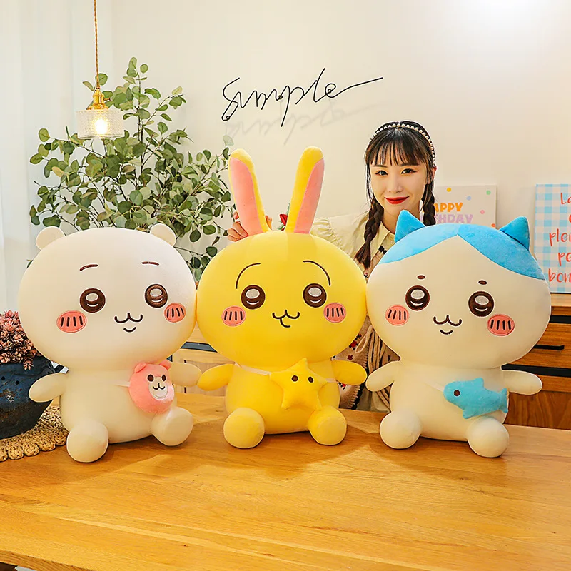 New Chiikawa Plush Toy Set Cute Hachiware Usagi Stuffed Doll with Pendant 3 Sizes Soft Fluffy Cartoon Kids Gift Bedroom Decor