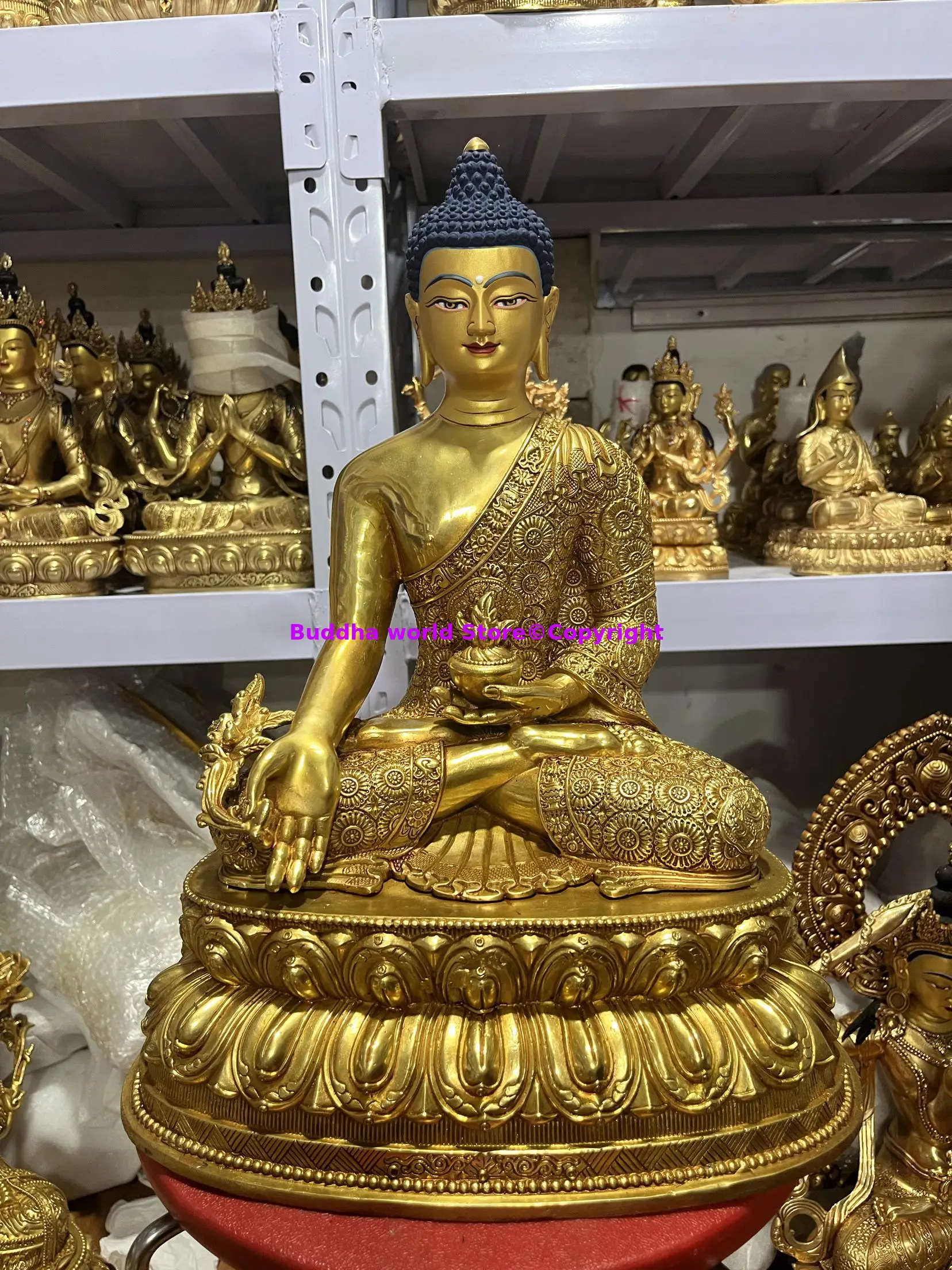 42CM Wholesale buddha statue golden Buddha statue Shakyamuni Amitabha Medicine Buddha for Buddhist temple Monk Lama worship