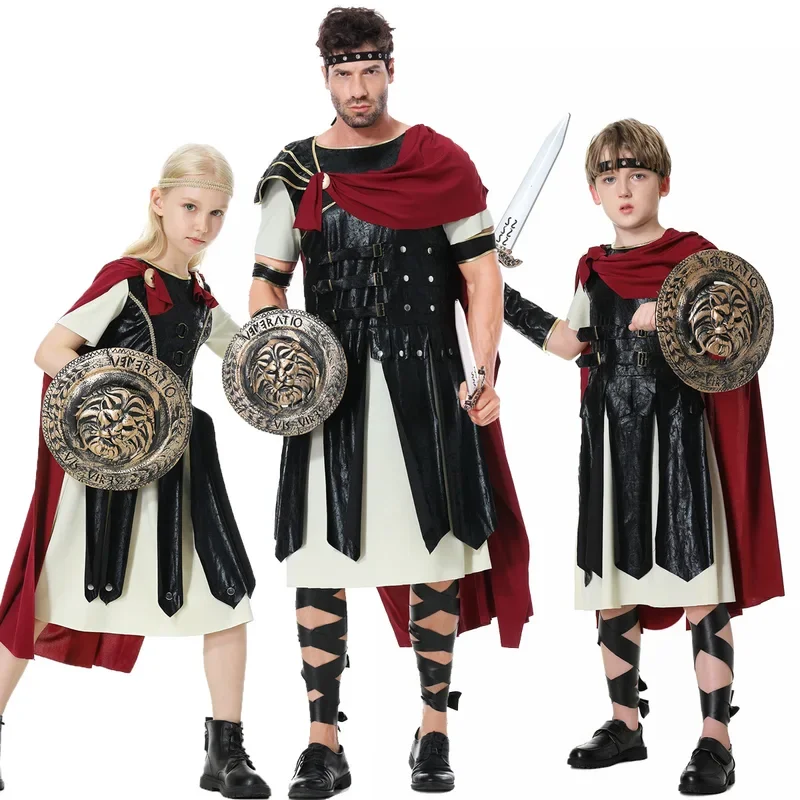 Disfraces de guerrero de caballero romano antiguo para adultos, Disfraces de Halloween para hombres, niñas, niños, mito griego antiguo, Gladiador, Cosplay, vestido de fiesta de lujo