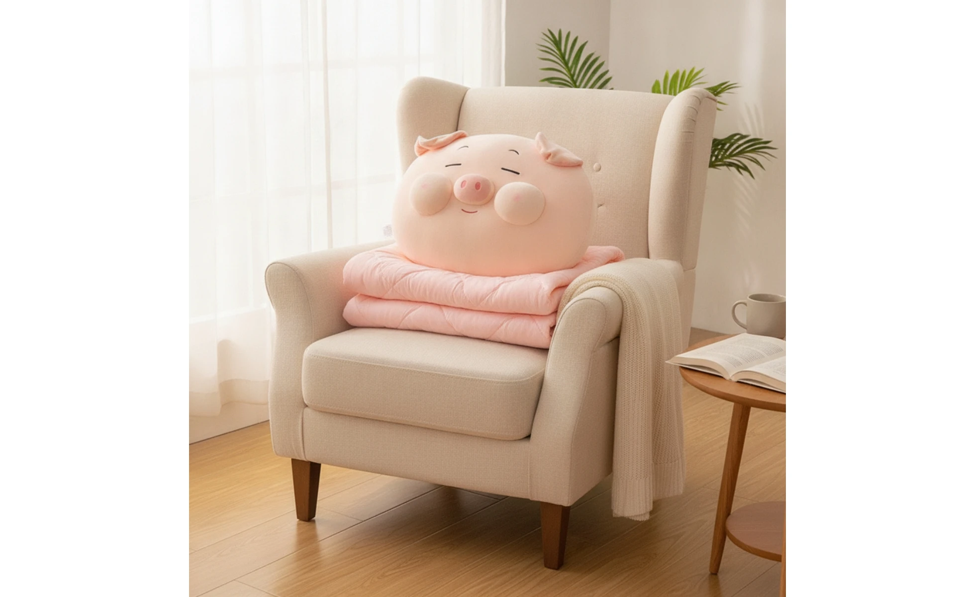 Pig Pillow with Blanket 2-in-1 Pig Cushion Blanket Bedding Soft Cute for Nappers, Car, Office