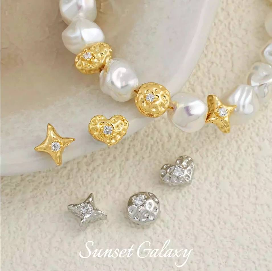 18K Gold-Plated Color-Retaining High-Quality Textured Zirconia Bead Star Handmade DIY Bracelet Necklace Jewelry Accessories Mate
