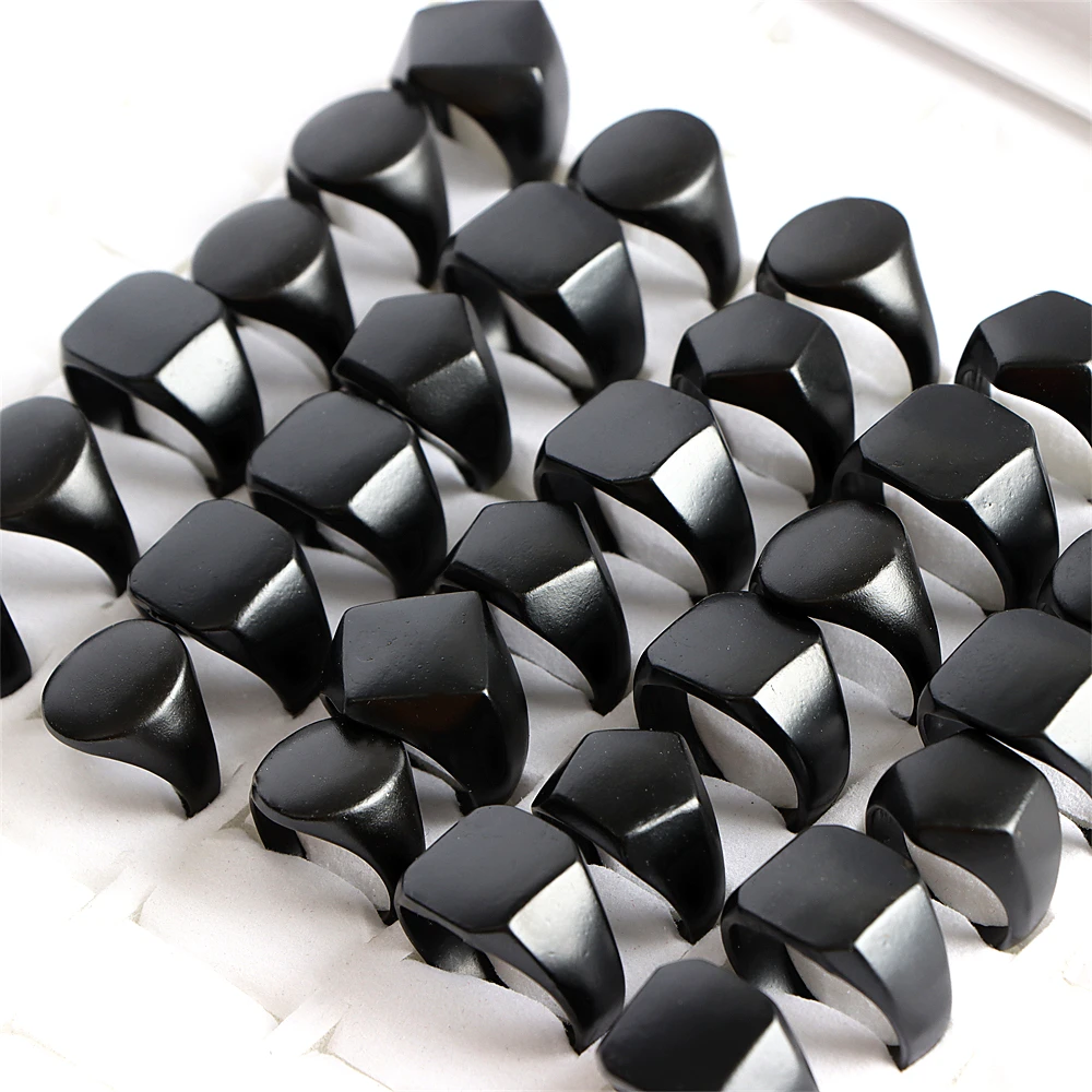 Wholesale Bulk 20Pcs/Lot Fashion Black Smooth Geometry Metal Jewelry Rings For Women Men Mix Style Party Gift Size 17mm to 21mm