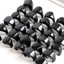 Wholesale Bulk 20Pcs/Lot Fashion Black Smooth Geometry Metal Jewelry Rings For Women Men Mix Style Party Gift Size 17mm to 21mm