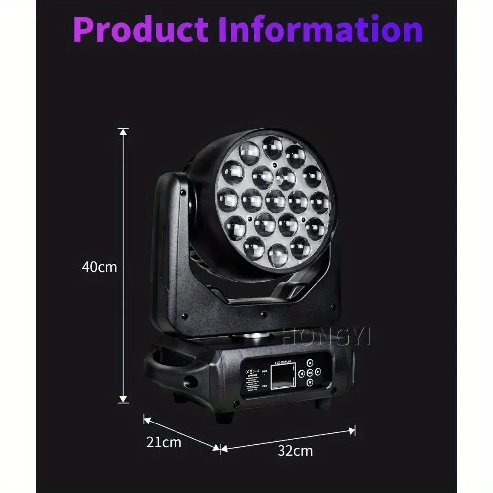 19X15W RGBW LED Moving Heads. Zoom Wash DMX Lights Lyre Beam for DJ/Disco/Party/Bar/Wedding/Concert