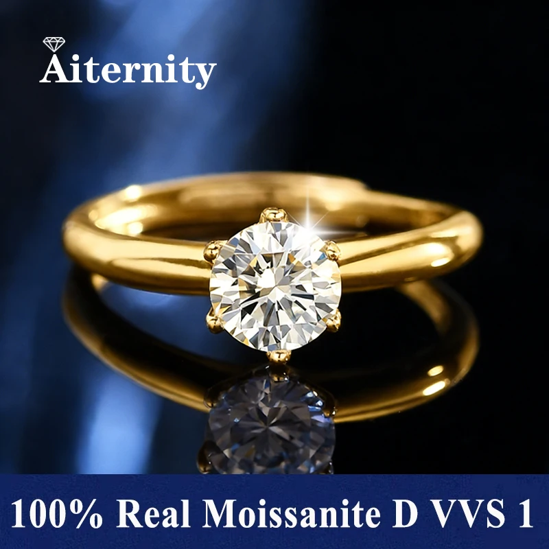 1.0CT Real GRA Moissanite Rings Pass Diamond Testing Pen Adjustable Size S925 Sliver D VVS1 With Certificate Wedding Rings