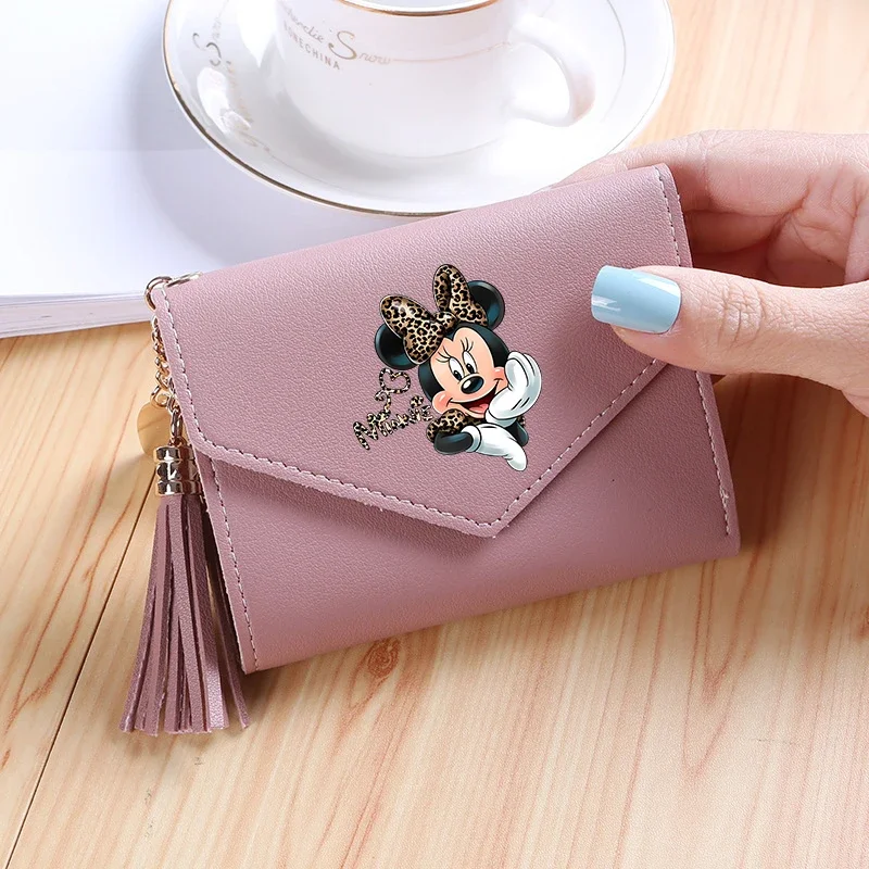 Disney Cartoon Minnie Mouse Women Wallets New Purses PU Leather Money Bag Female Short Hasp Purse Small Coin Card Holder Wallet