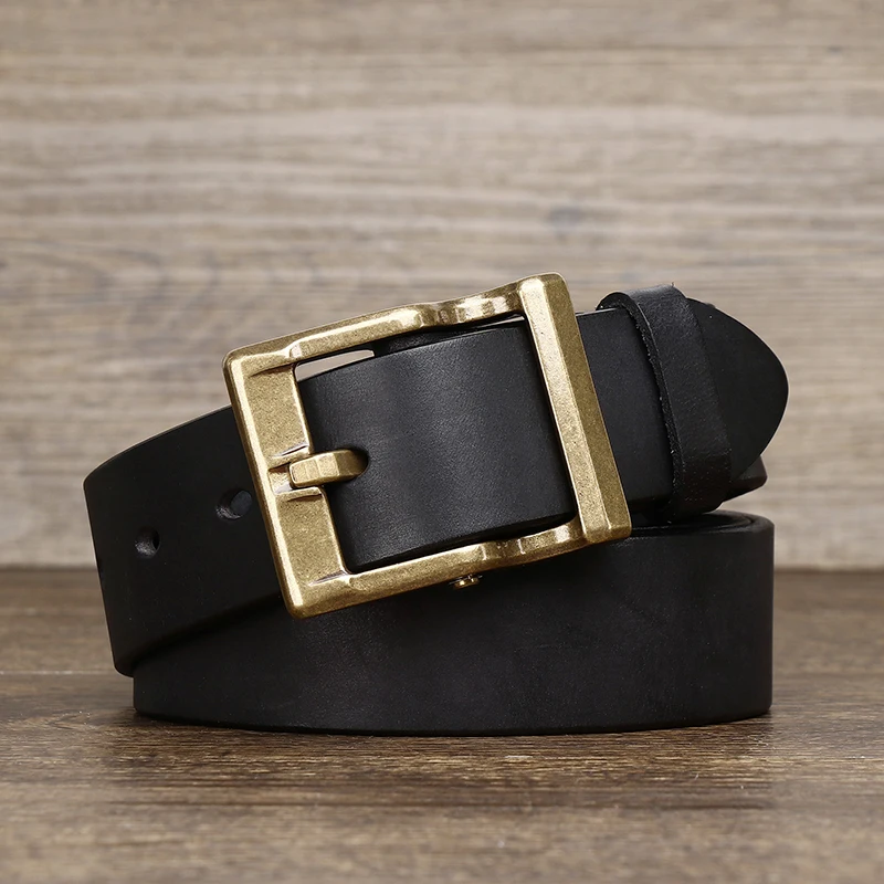 Dikke Koeienhuid Koperen Gesp Echt Lederen Casual Jeans Riem Heren Hoge Kwaliteit Retro Luxe Mannelijke Riem Designer Lederen Riemen