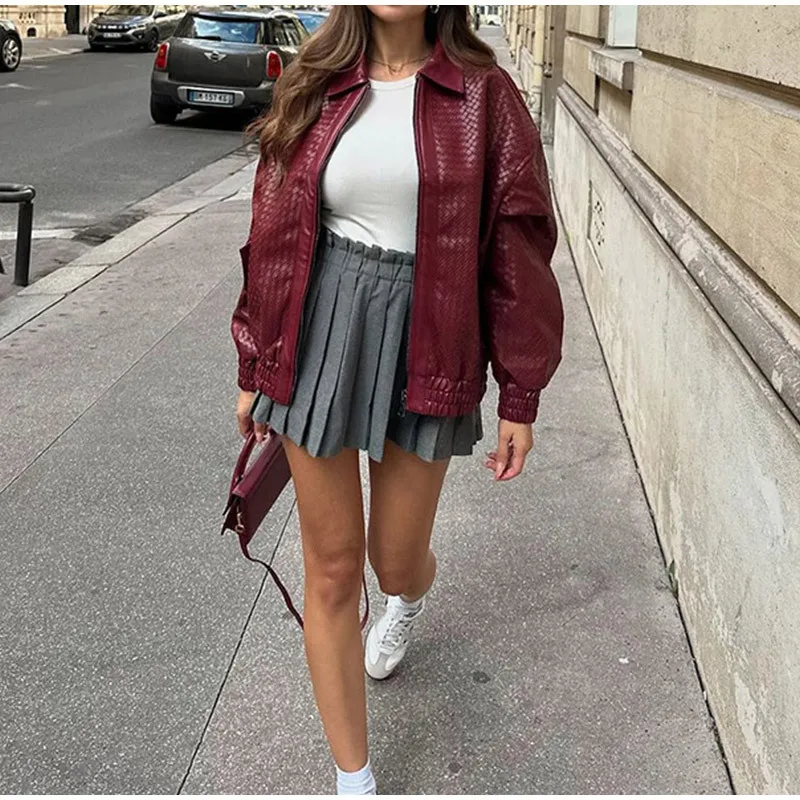 

Модная однотонная кожаная куртка на молнии, новая уличная повседневная