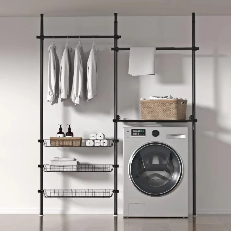 2 Tier Ceiling Tension Type Hanger Rack Vertical Width Telescoping Space Saving Large Capacity Wide Wardrobe Closet