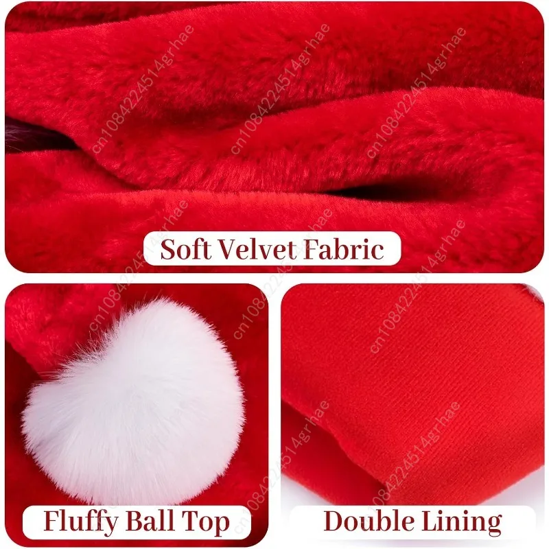 قبعة سانتا لعيد الميلاد للبالغين، قبعة مخملية كلاسيكية لعطلة عيد الميلاد للجنسين لأغطية الرأس لحفلات رأس السنة الجديدة