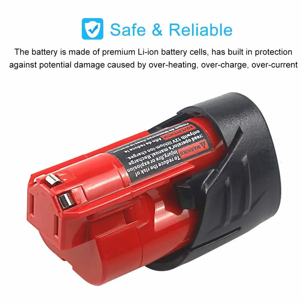 2PCS 12V 2.5Ah Li-ion Battery for Milwaukee 12V power Tools M12 12V M12B6 XC Cordless Drill Lithium-Ion Batteries 48-11-2402