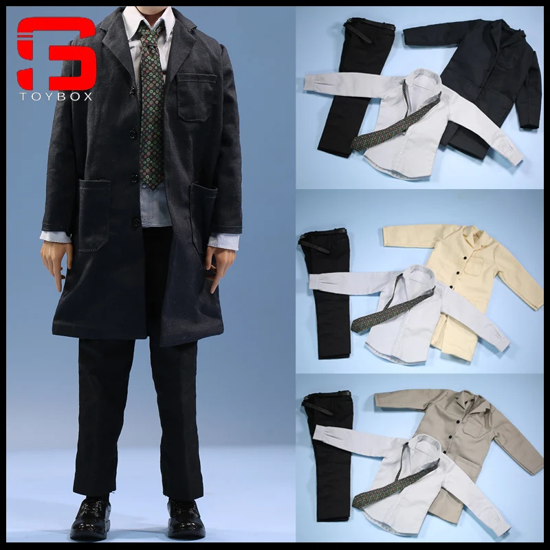 

JO23M-06 1/6 Male Long Suit Trench Coat Shirt Pants Tie Set Clothes Model Fit 12" Soldier Action Figure Body Dolls