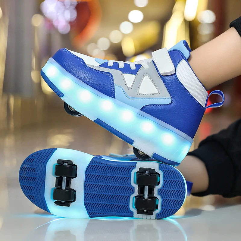 Children’s 4 Wheels Luminous Glowing Sneakers Led Light Roller Skate Shoes Kids Led Shoes Boys Girls USB Charging Gifts Cool New