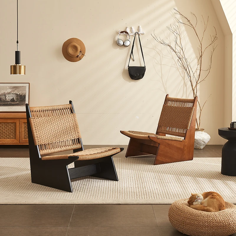 

New living room balcony Nordic wabi style retro new Chinese designer hotel rattan furniture casual sofa chair