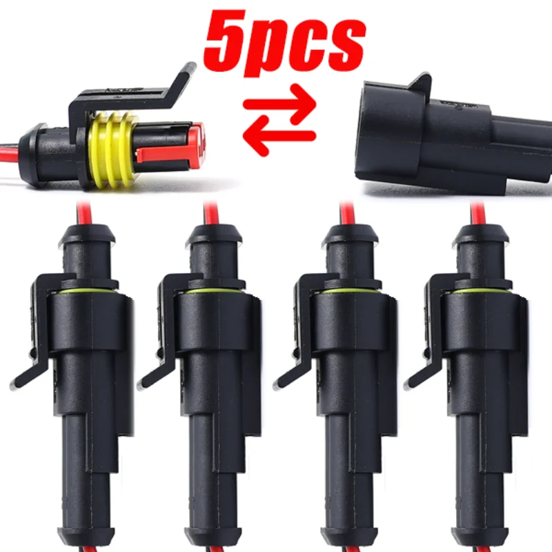 5/Set 2 Pin Way Waterproof Automotive Connector Kit 2P Male Plug Female Socket Auto Electrical Wire Terminal Adapter with Cable