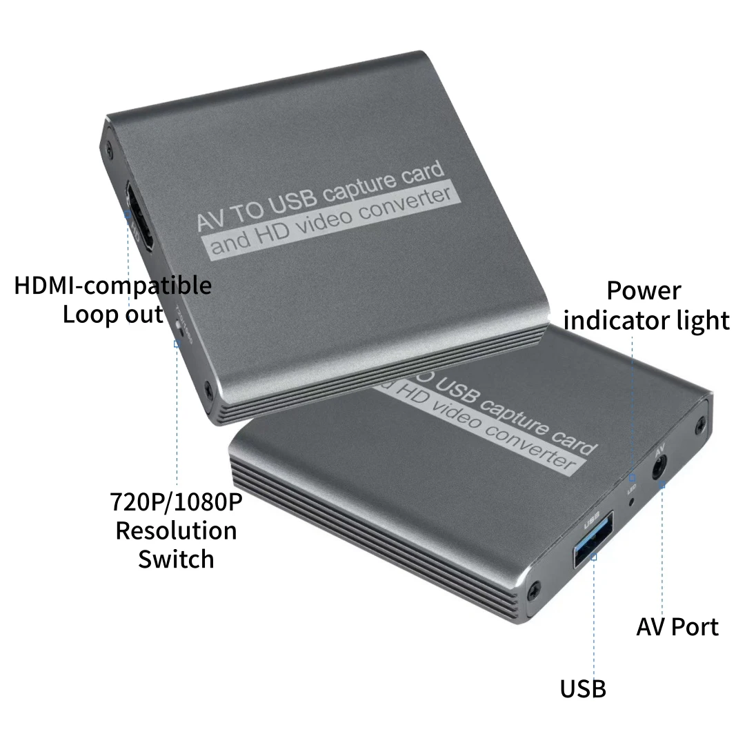 AV to HDMI-compatible Adapter & VHS to Digital Converter USB Video Capture Card for VHS/VCR/DVD Save and Digitize Old Videos