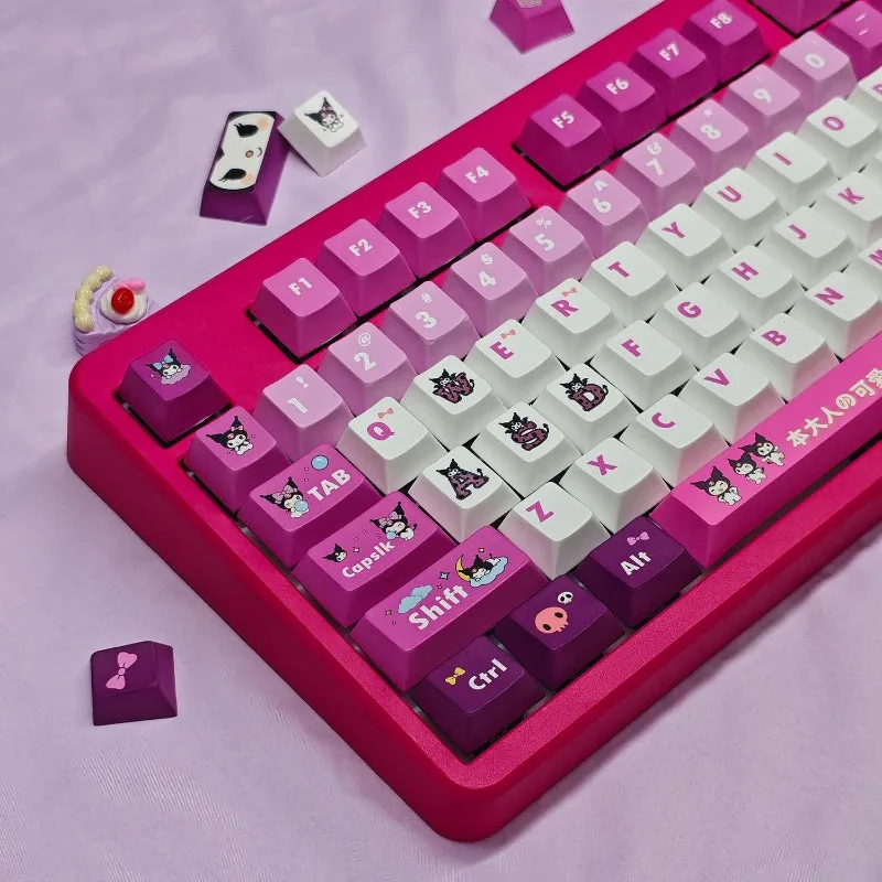 

Новые оригинальные кейкапы Sanrio Kuromi для механических клавиатур, PBT, сублимация, 133 клавиши, милый дизайн, подходят для механических клавиатур