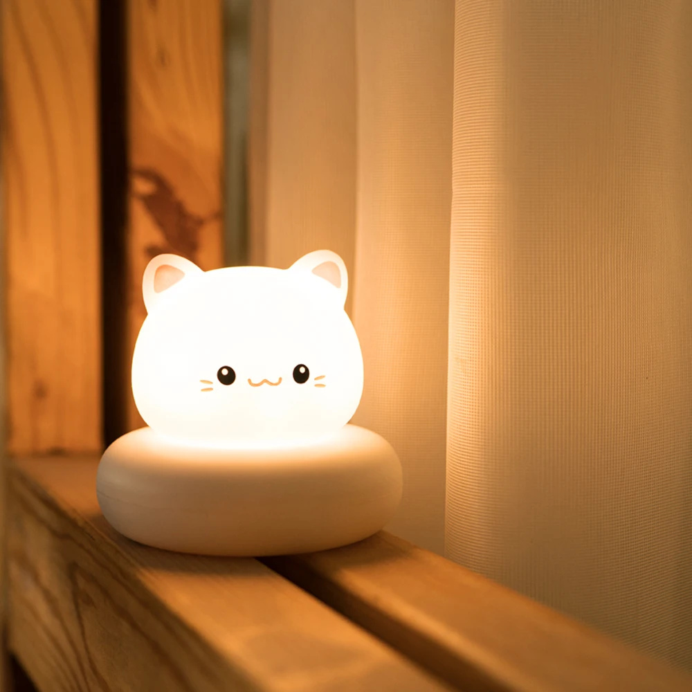 Cute Cat Bear Night Light With 3 Level Brightness Touch Beside Lamp For Nursery Sleeping Nightlights Room Decor
