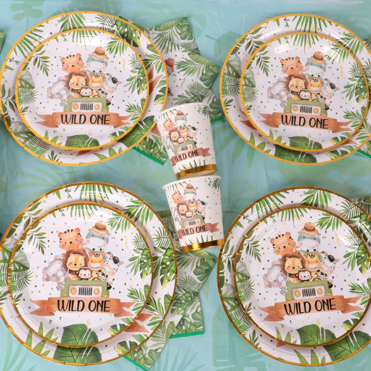 Jungle Animals Disposable Tableware Wild One Woodland Safari 1st Birthday Party Decoration Kids Baby Shower Jungle Themed Party