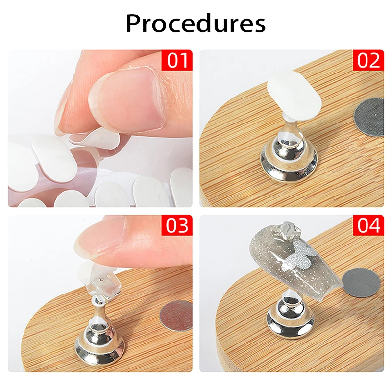 100pcs Press On Double Side Jelly Tape Nail Glue Adhesive Clear Stickers Manicure Nail Art Display Stand Salon Practice Showing