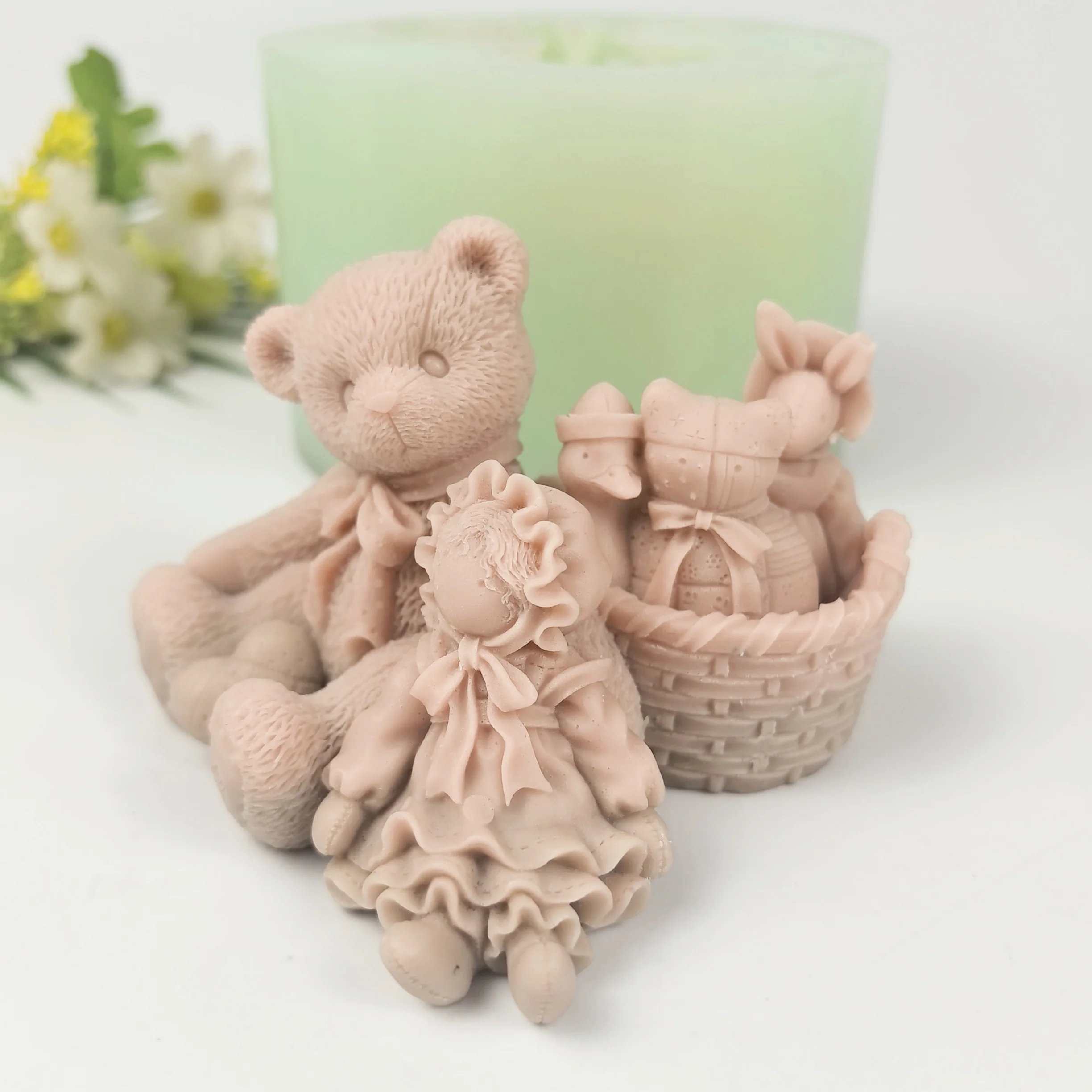 

3D формы для животных, силиконовая форма, маленький медвежонок и корзина для куклы, формы для мыла для свечей, свадьбы, дня рождения, глиняной смолы, DW0584