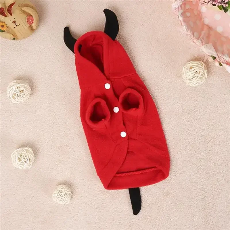 Charming Clothes Demon Winter Pet Cat Costume Coat Dog Jumpsuits Rompers Hooded Fleece Halloween Devil Casual