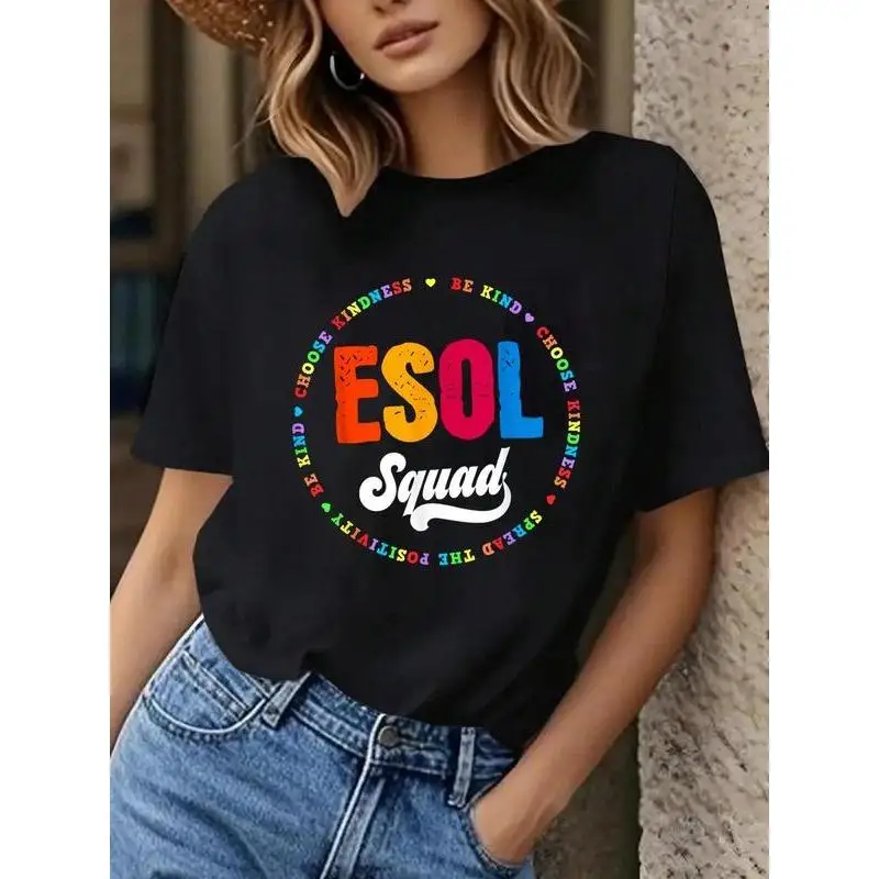 

Women's ESOL Squad T-shirt Be Kind Choose Kindness Slogan Tee Teacher Graphic Top