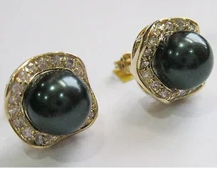 Hot sell - colors!10mm pink/gray/black/blue/yellow/coffee shell pearl 18KGP stud earring