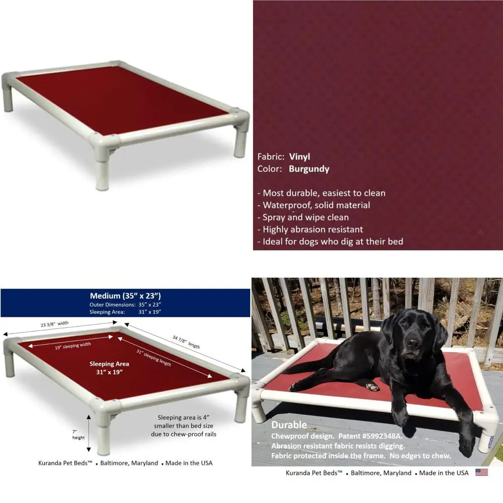 Cama para perros de vinilo resistente color almendra, 35" x 23", diseño resistente a masticables