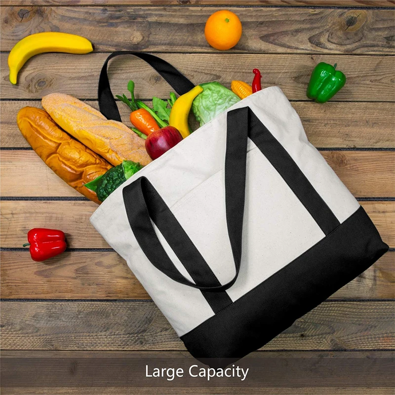 

Economical Cotton Tote Bag Suitable for Advertising, Gift. Stylish Canvas Tote Bag with an External Pocket, Top Zipper Closure