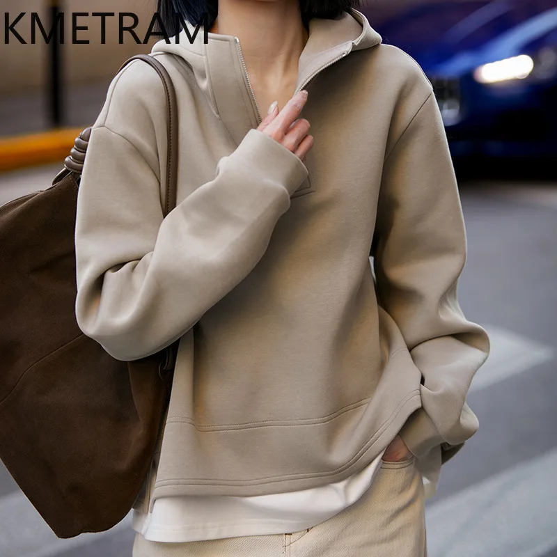 KMETRAM-Sweats à capuche en coton pour femmes, sweats à capuche en faux couches, tout match, PVD, vêtements d'automne, nouveau, 2024