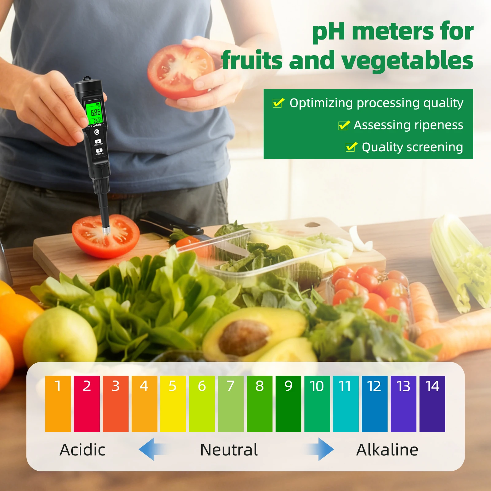 Yieryi 8 in 1 Soil Meter Food pH Tester Spear Probe Rechargeable Digital Soil EC NPK Moisture Temp Sensor for Dough Meat Garden