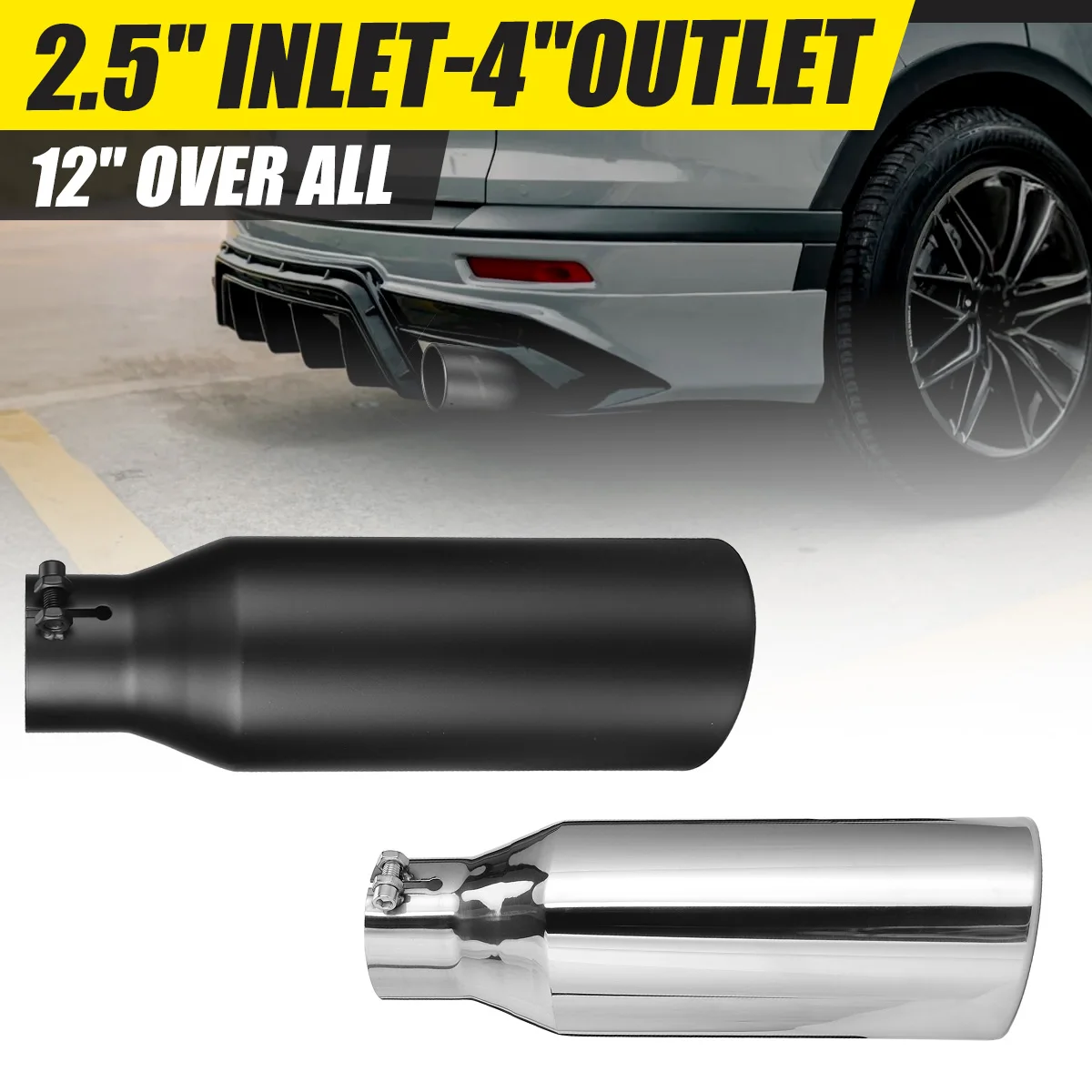 Universal Car Straight Exhaust Tip 2.5 Inch Inlet 4 Inch Outlet 12 Inch Length Stainless Steel Muffler Tip For Car Tailpipe