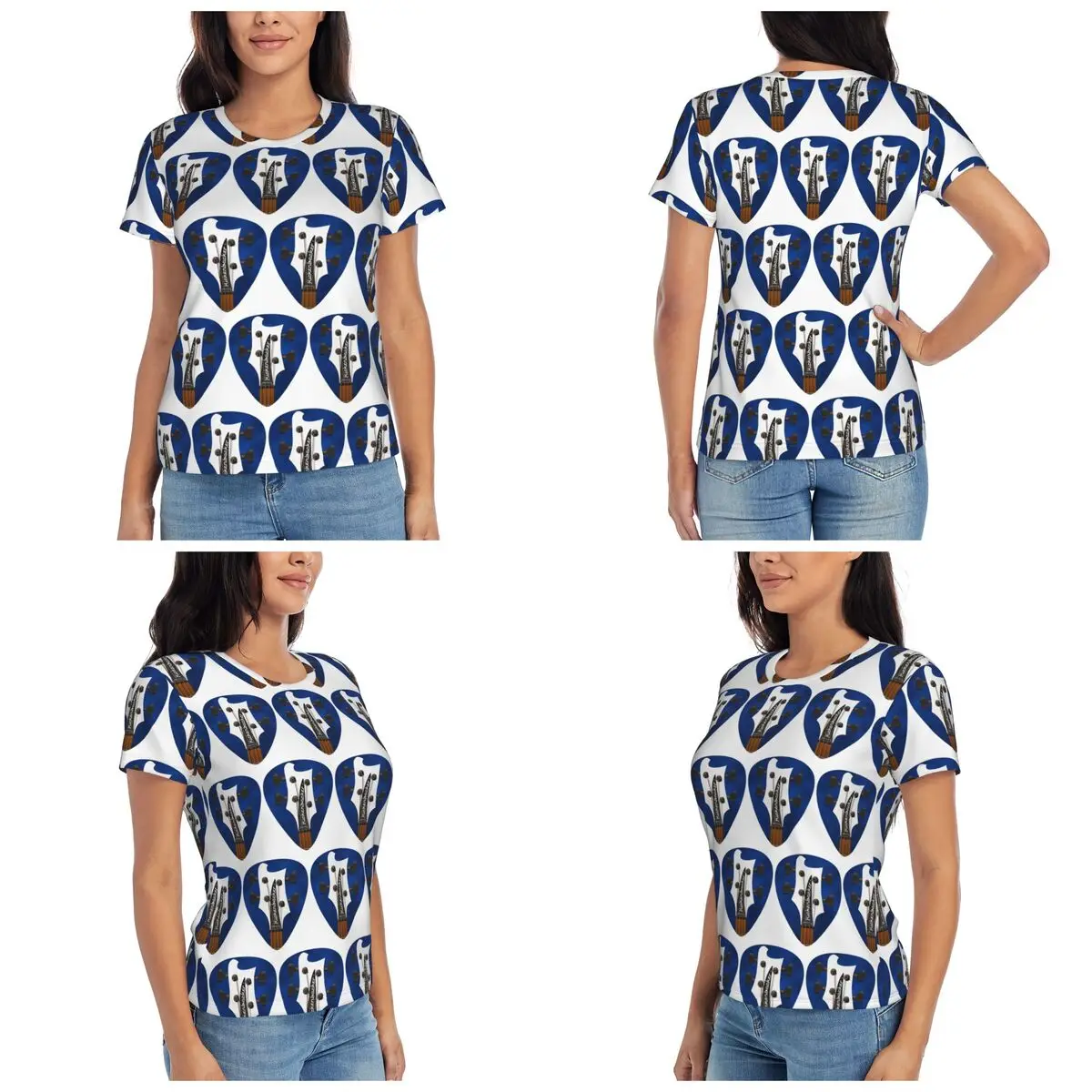 Camiseta de manga corta para mujer con estampado de guitarra Headstock Pick Art Rickenbacker 4003 White Bass, camisetas de verano con cuello redondo, ropa de calle