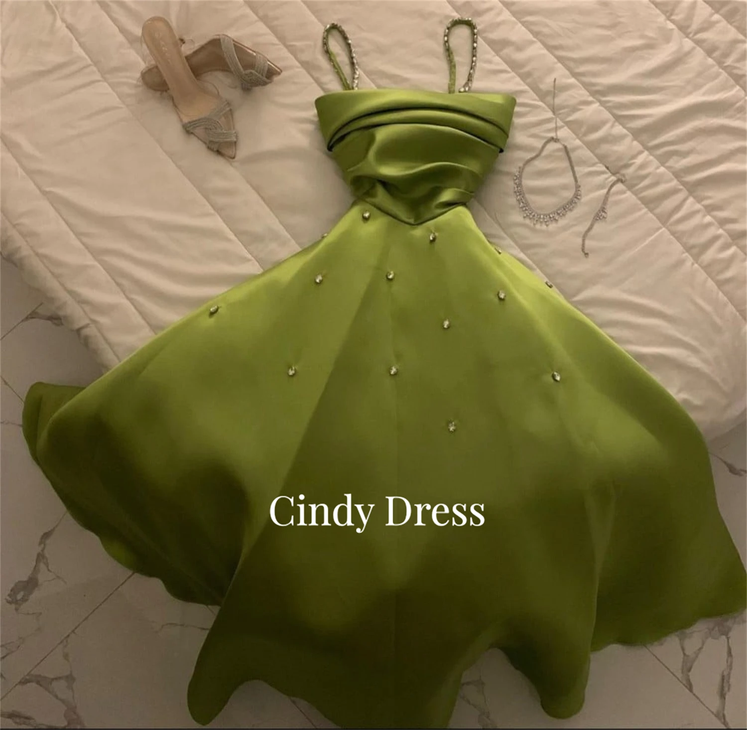 Line A Ball Gown Decorate Satin Grace Green Luxurious Evening Dresses Female Dress Prom Women\'s Weddings Formal Customized Gala