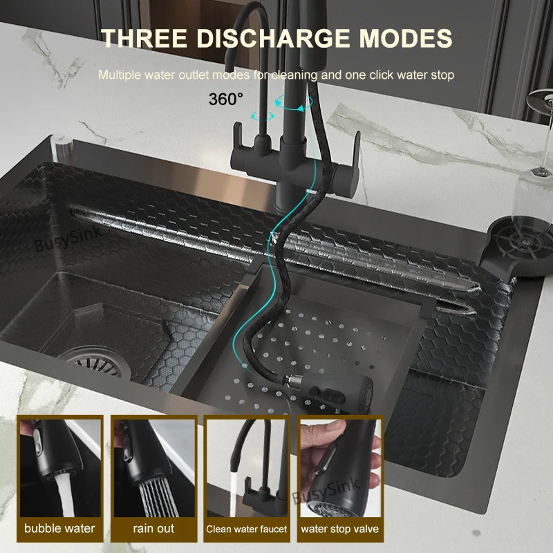 Imagem -03 - Pia de Cozinha Grande em em Relevo Lavatório com Slot Único com Torneira Piscina de Lavagem Multifuncional Aço Inoxidável