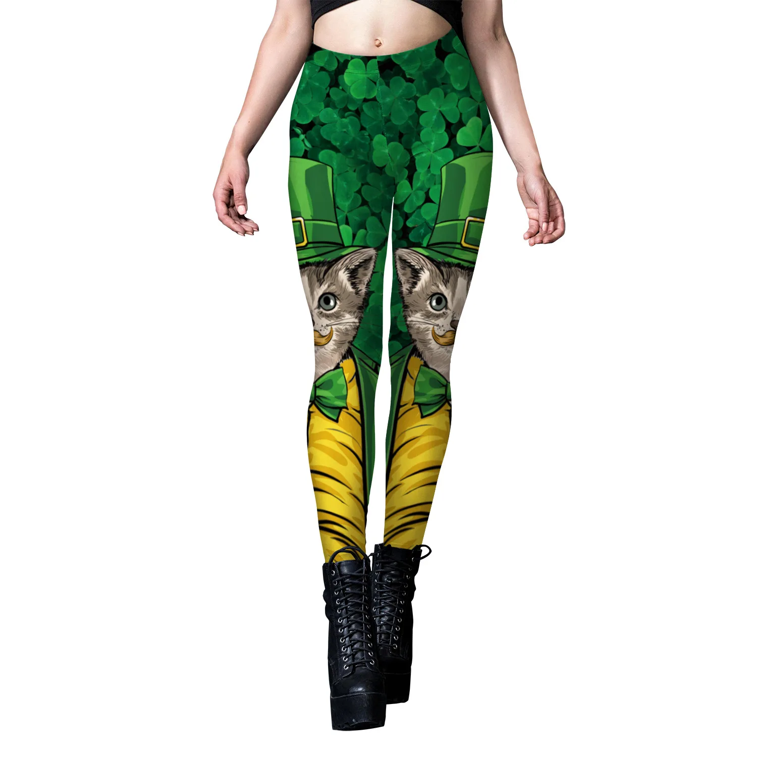 เซ็กซี่ผู้หญิง St. Patrick's Day สําหรับผู้หญิง Push Up ฟิตเนส Legging ยืดสีเขียว Clover ไอร์แลนด์พิมพ์ Leggins