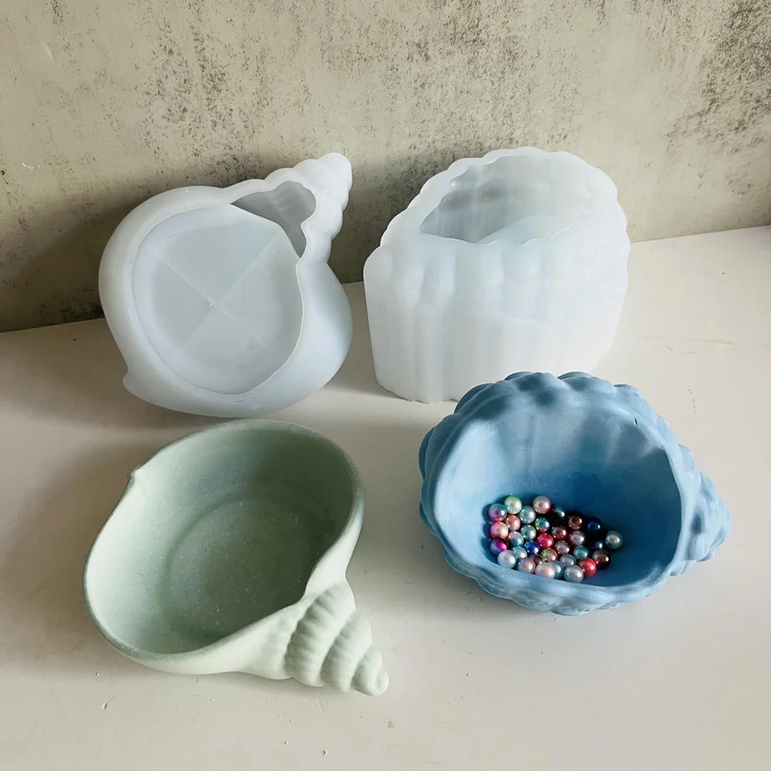 

Conch Shell Cement Plaster Storage Tray Silicone Mold Concrete Flower Pot Gypsum Container Decoration Moulds