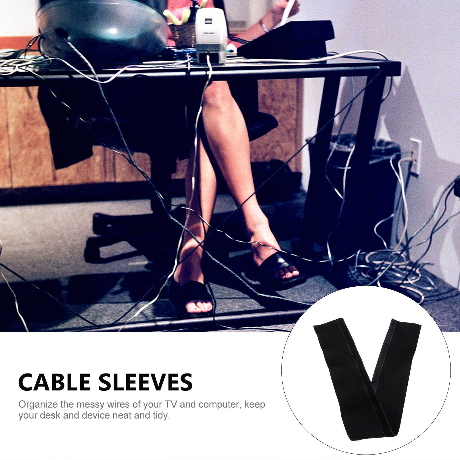 

1M Black Cable Sleeves Wire Protector Cord Cover High Stretchy Shake Proof ganize Computer Wires Desk Office Under Table Closet
