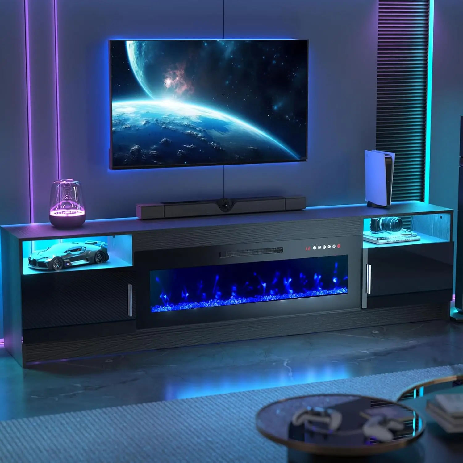 

Электрическая каминная подставка под телевизор с каменом 42 и h До 90 дюймов телевизоры-светодиодный развлекательный центр с глянцевыми дверями - 80 i h TV C