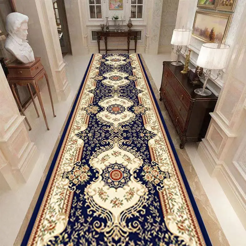 Luxury French Floral Pattern Home Hotel Aisle Runner Rug Long Corridor Hallway Carpet for Living Room Anti-slip Stairway Mat