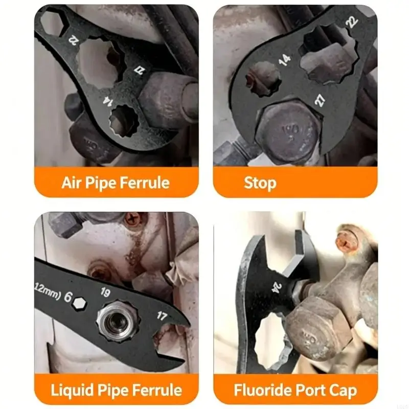   Manual Air Conditioner Wrench Steel Double-End Fixed Wrench Tool with Stamped Markings for Repair Task Support Use