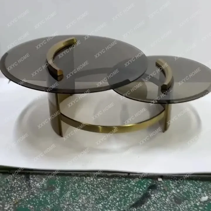 X-S Modern simple metal double-layer coffee table transparent glass tea table HG