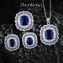 Foydjew Luxury Designer Jewelry Simulation Royal Sapphire Bride Wedding Jewelry Sets Pendant Necklaces Stud Earrings Rings