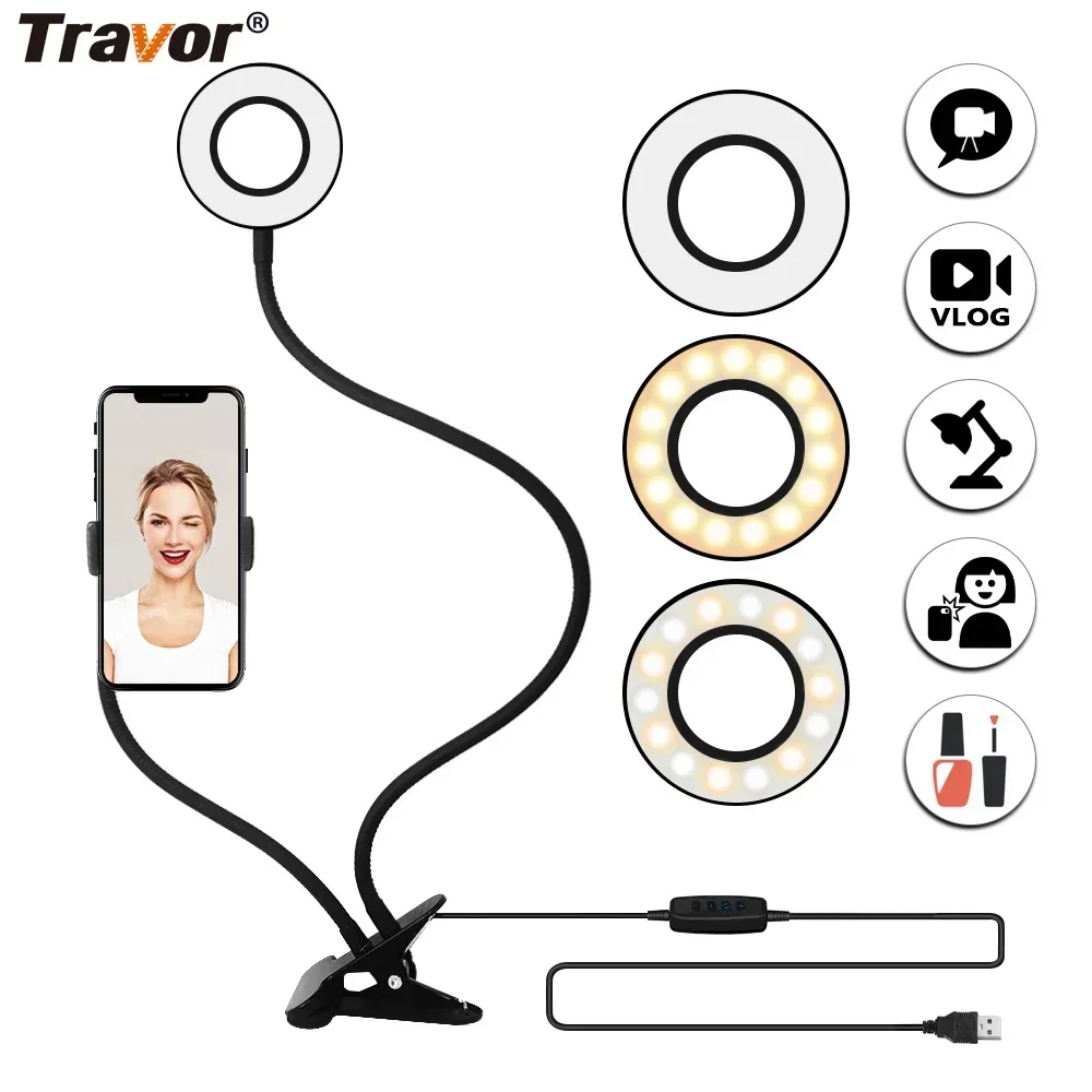 Travor светодиодная кольцевая лампа для селфи с держателем для мобильного телефона для прямого эфира, лампа для макияжа для IPhone Android