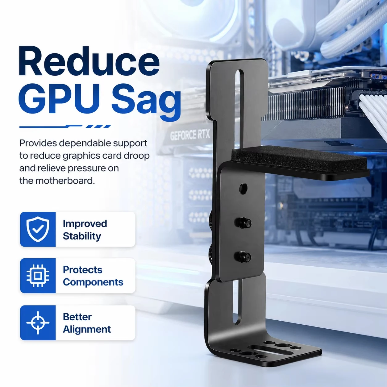 KEBIDUMEI Computer Graphics Card Holder Chassis Fan Support Fixed Metal Bracket 6-96mm Adjustable GPU Holder for RTX 4090 4080