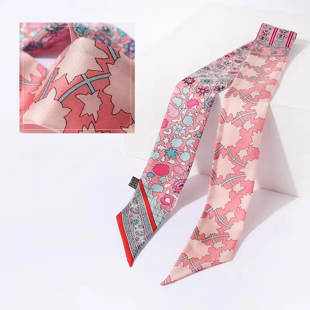 Europe 2022 Fashion New National Style Small Nroken Flower Women\'s Decorative Twill Binding Bag Handle Silk Scarf Ribbon Scarf